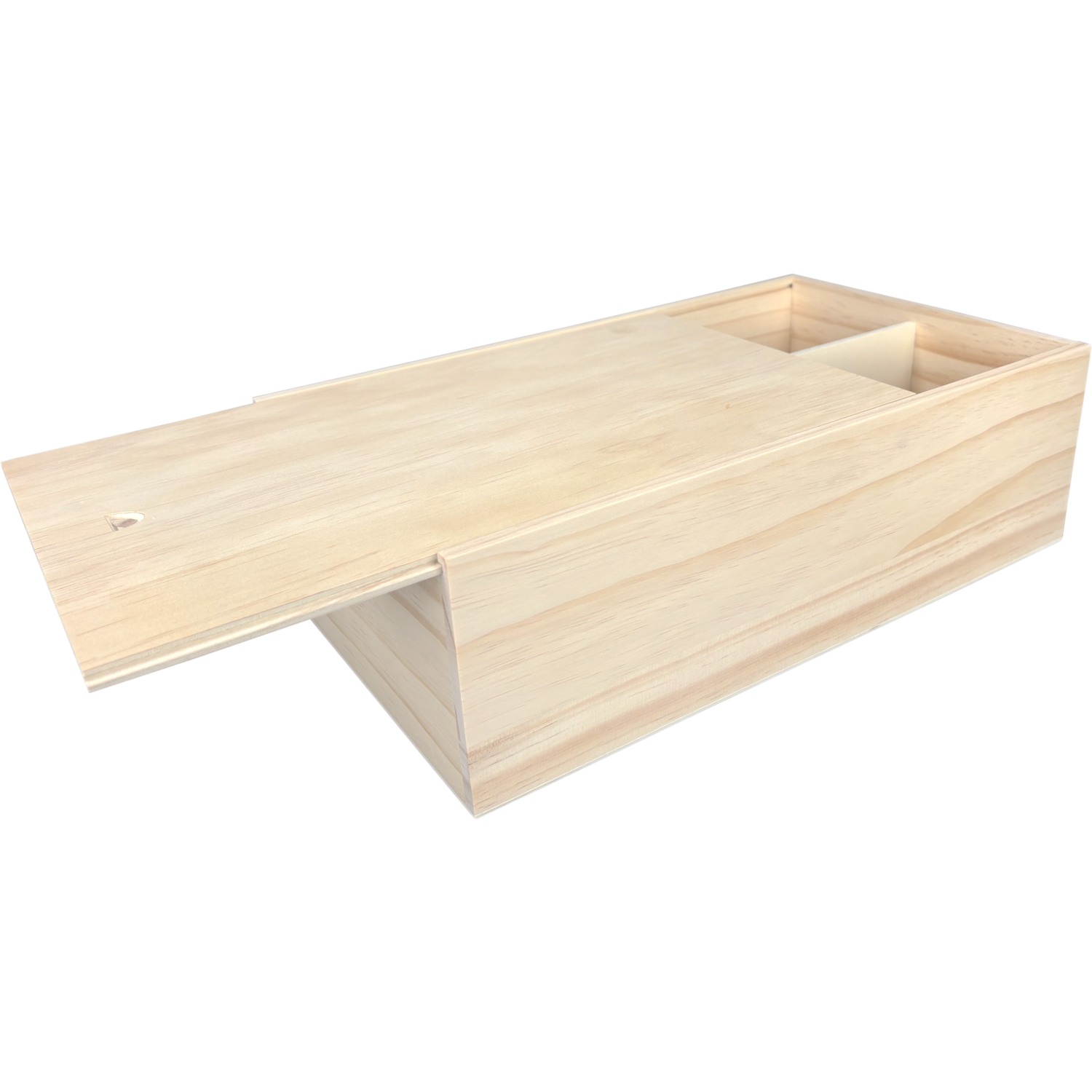 Wijnkist, 2 flessen, schuifdeksel, 340x195x95mm, hout, naturel