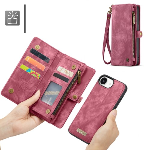 iPhone 16e 2in1 Leder Tasche   Magnet Hardcase Karten Etui - Rot
