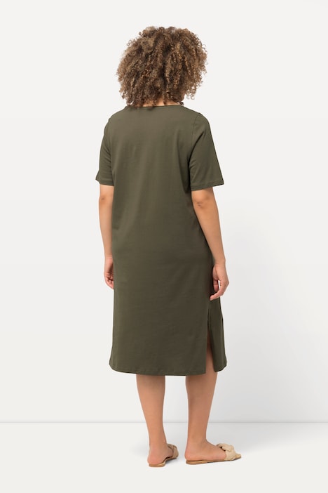 Jerseykleid, Zierbänder, A-Linie, Rundhals, Halbarm