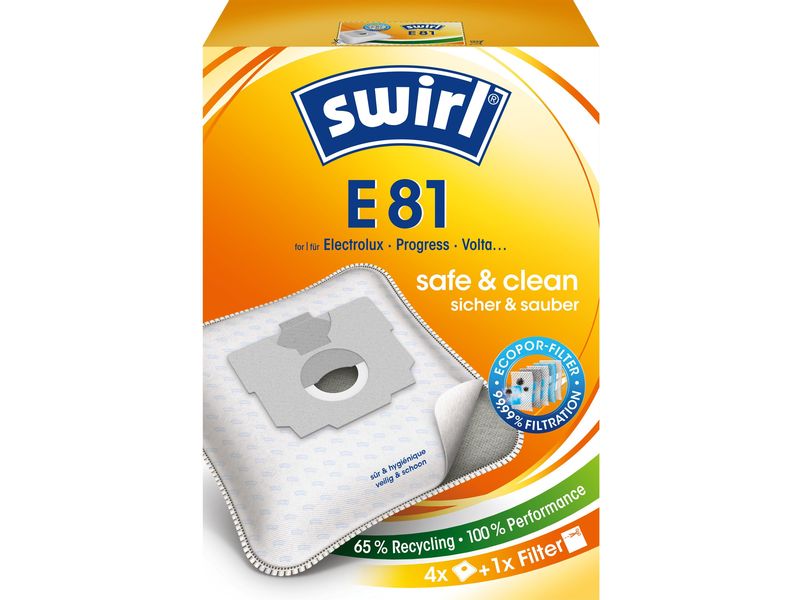 Swirl Staubfilterbeutel E 81 EcoPor 4 Stück Ersatz-Staubbeutel für bestimmte Staubsaugermodelle von Electrolux, Progress und Volta