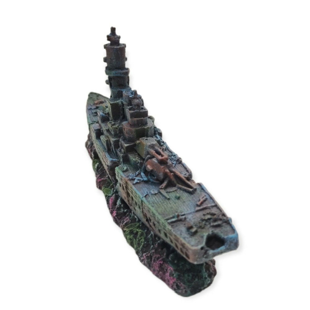 Bateau gris épave 23 x 4 x 11cm, ropa, décoration aquarium.