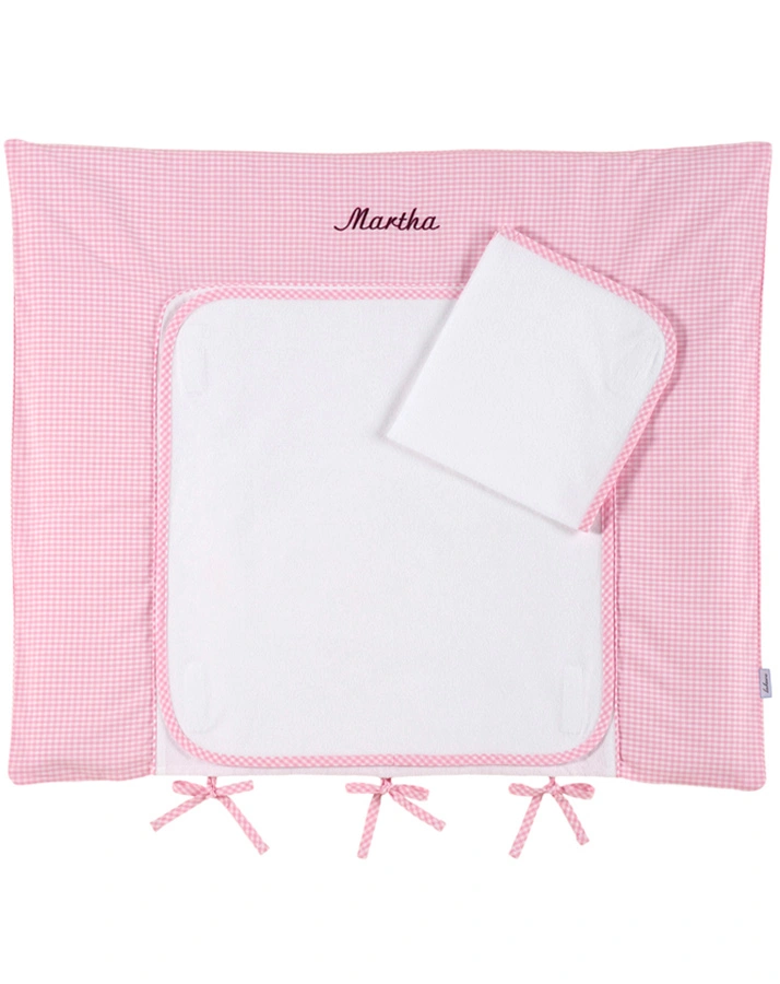 Personalisierte Wickelauflage rosa (Farbe: apfelgrün)