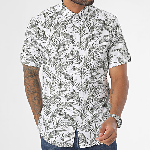 Chemise Manches Courtes Blanc Vert Floral