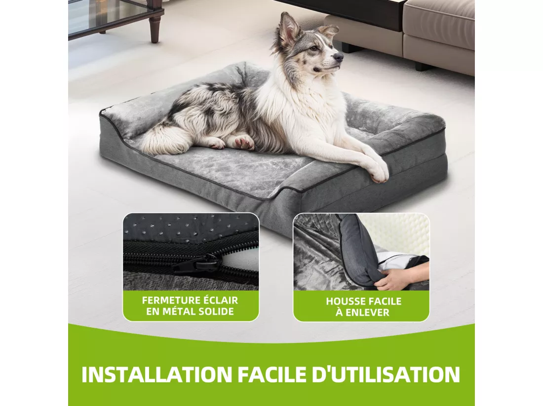 YITAHOME Panier Flanelle- pour Chien avec coussin- Tapis Orthopédique - Dehoussable - Lavable Lit Chien - 106x80cm - Gris