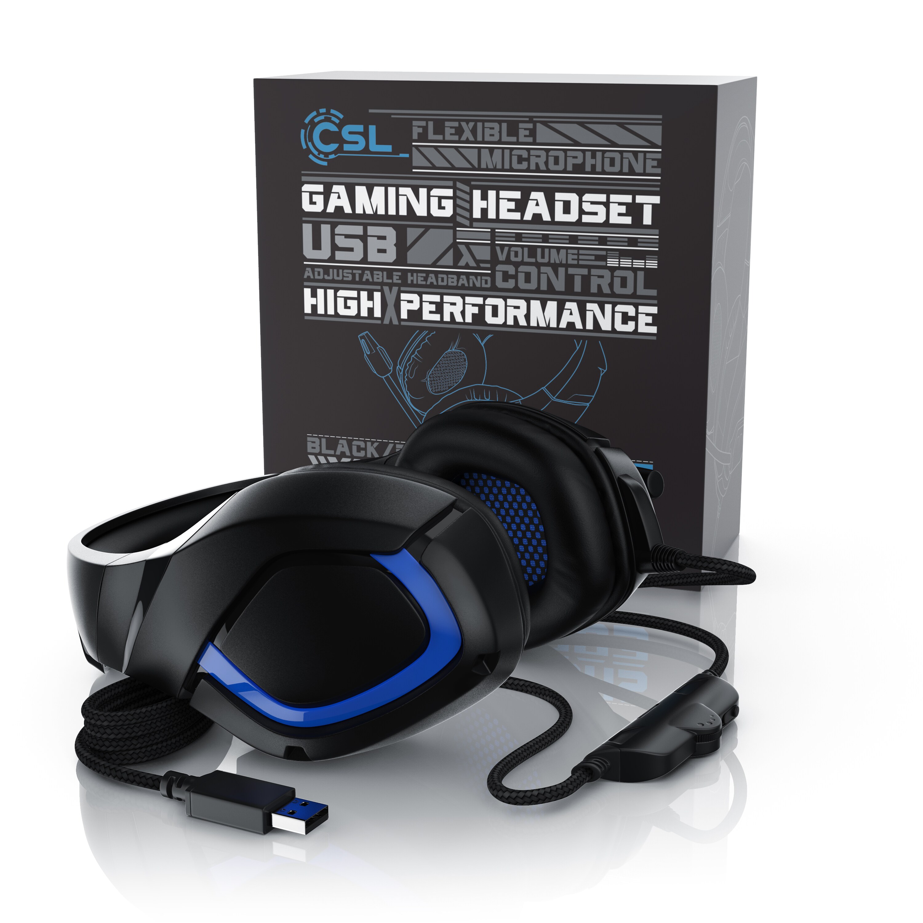 CSL USB Gaming Headset GHS-103 mit Mikrofon Kopfhörer für PC (Win XP/7/8/8.1/10), PS4/4 Pro