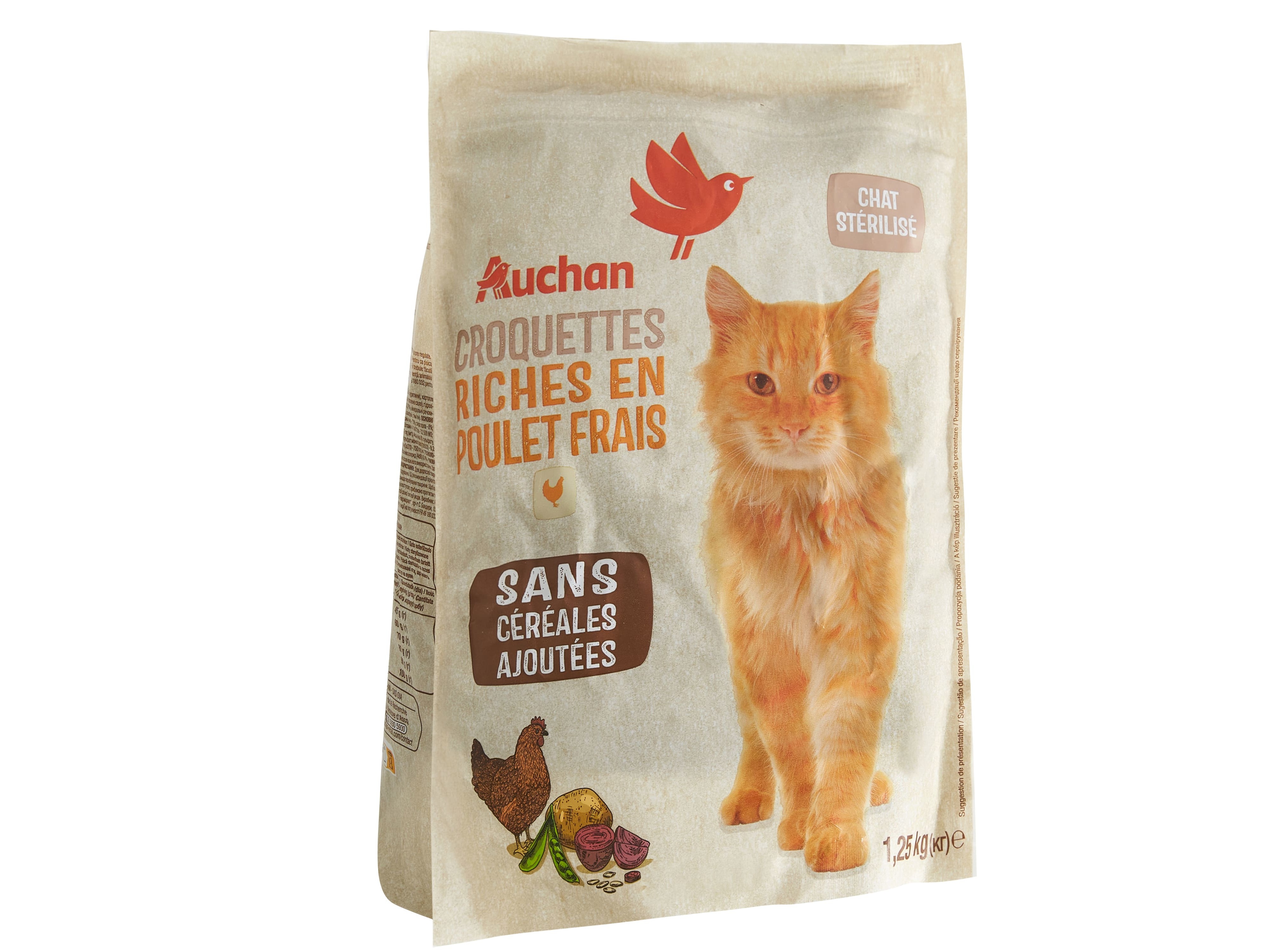 RAÇÃO PARA GATO AUCHAN NATURAL RICO EM FRANGO FRESCO SEM CEREAIS ADICIONADOS 1.25KG