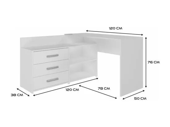 Bureau d'angle NOZE 3 tiroirs Blanc 120X50X76 cm