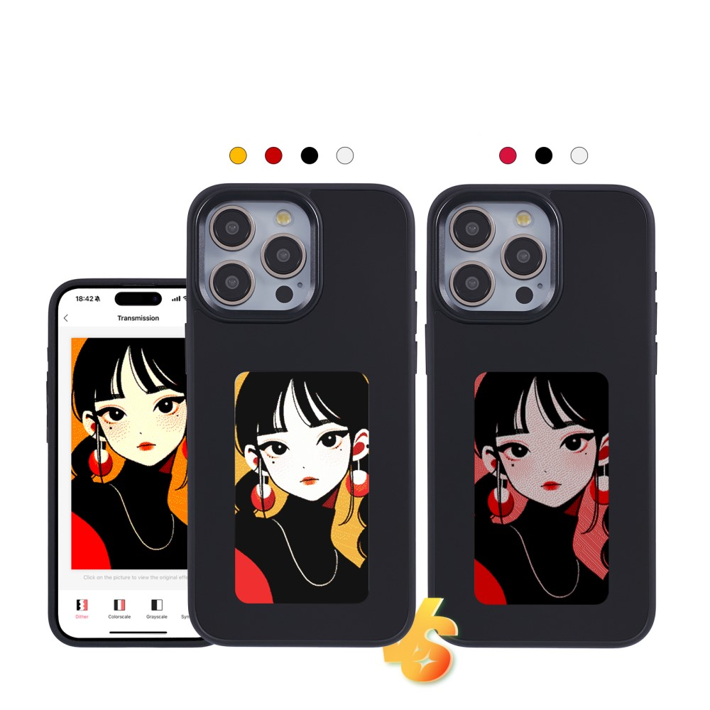 iPhone 15 Pro Max Hybrid Hülle TPU Bumper mit Acryl Rückseite   DIY E-Ink Display mit NFC Technologie - Schwarz
