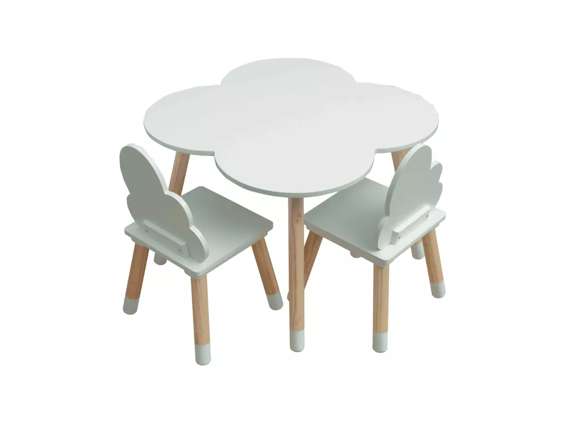 Table et 2 Chaises pour Enfants en MDF Pin Vert pour Chambre d'Enfant Salle de Jeux