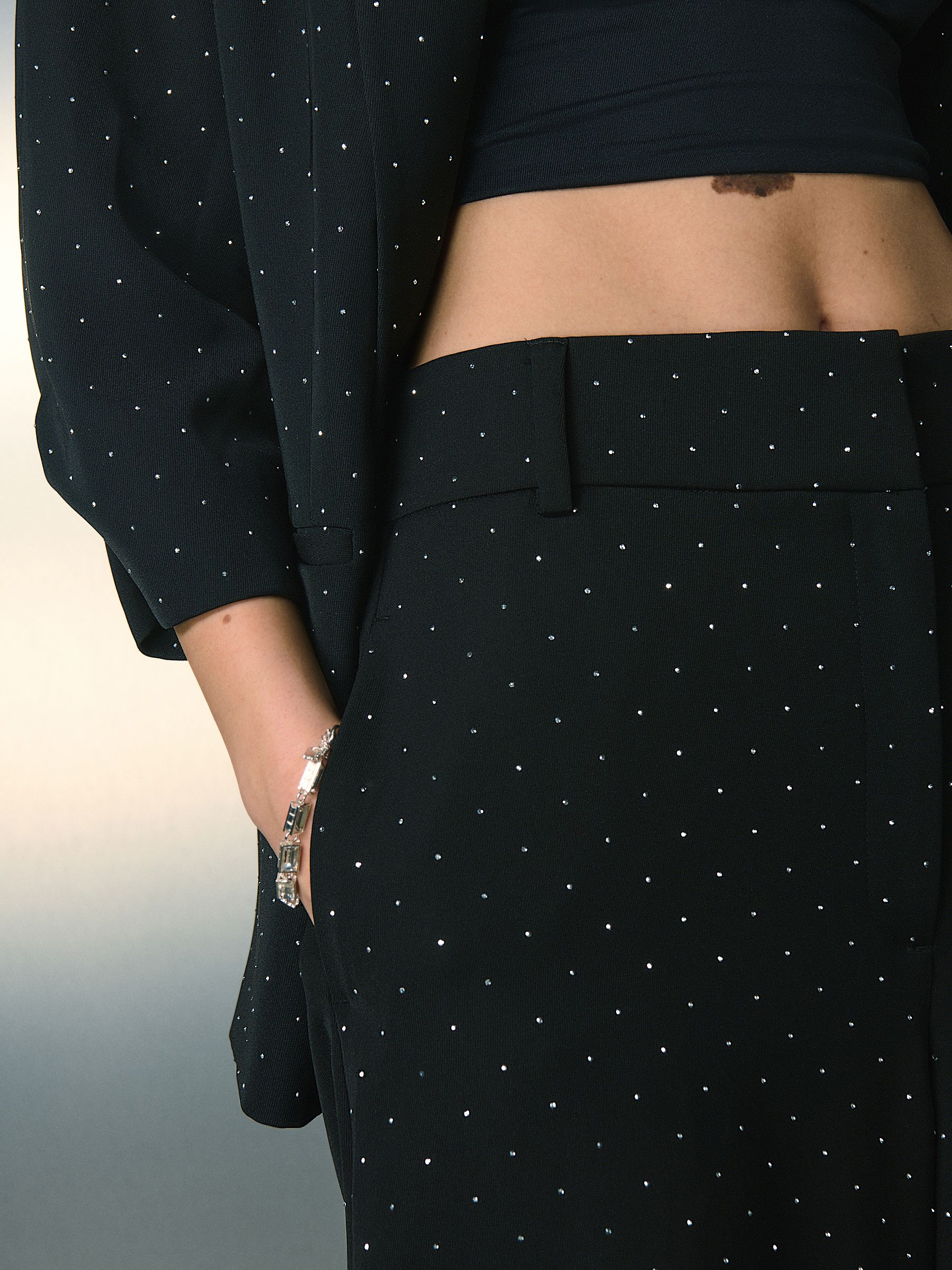 Zwart - Sparkle Stud Embellished Wide Leg Trousers