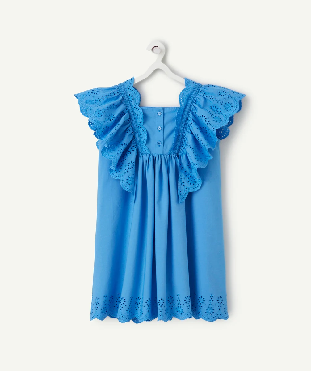 robe manches courtes fille bleue à volants