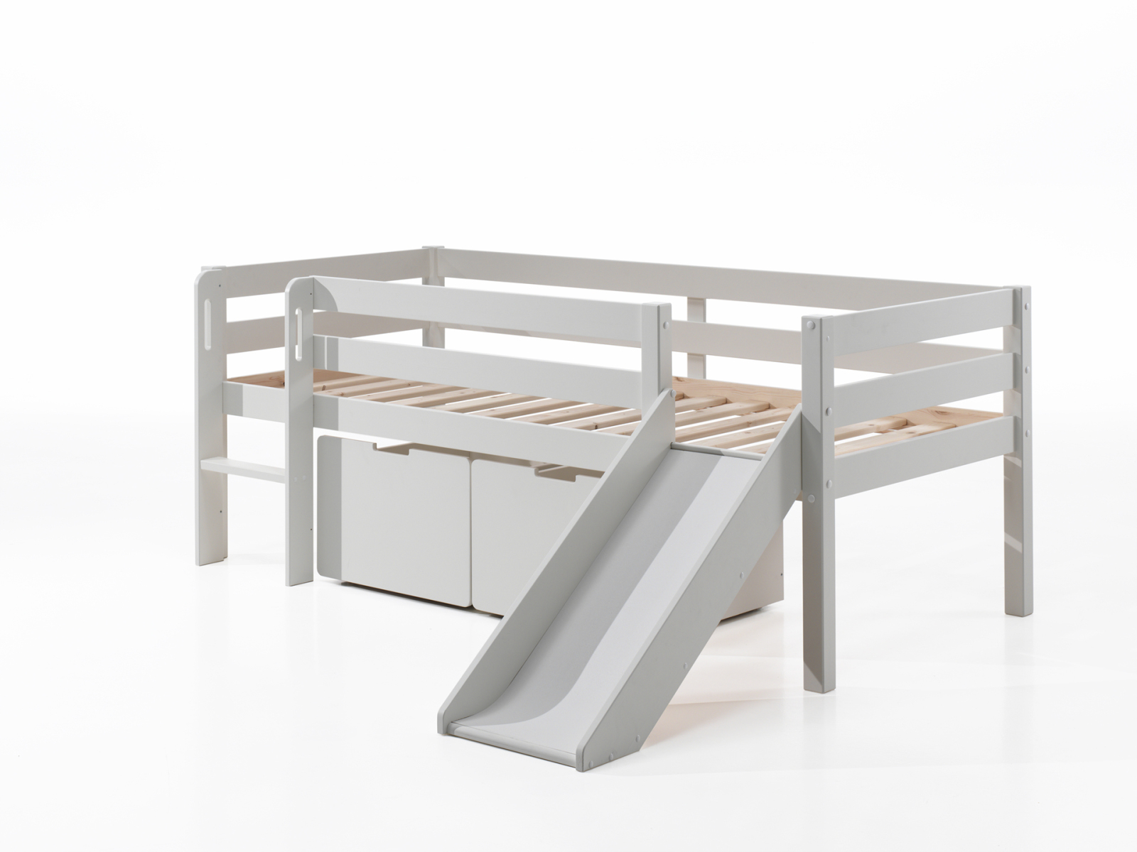Kojen-Spielbett - weiß - Schubkästen - Regal - Rutsche - 90x200 cm