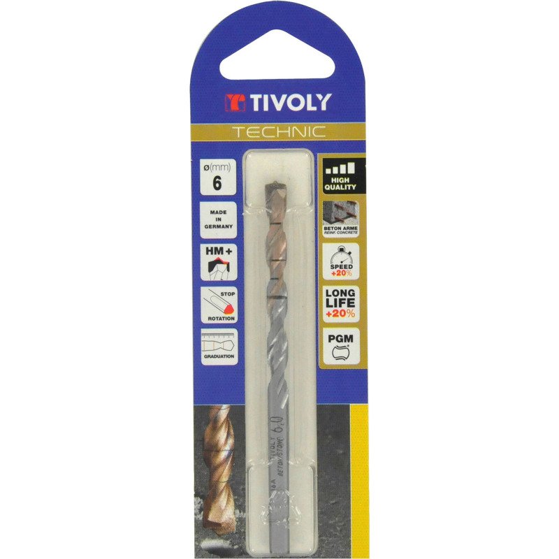 Foret béton Tivoly Technic queue cylindrique 3 méplats