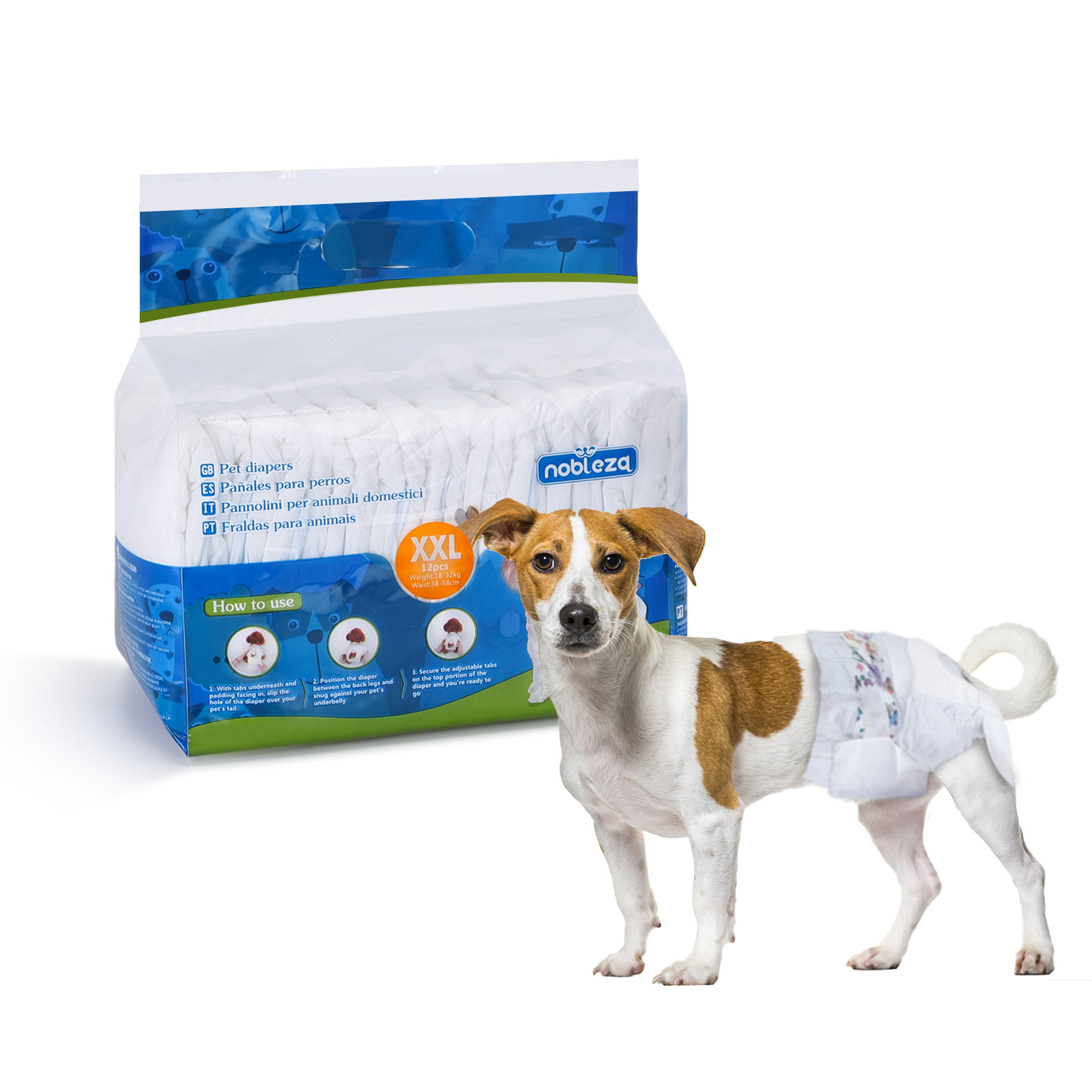 Nobleza 12 fraldas descartáveis para cadelas, ideais para treinamento, superabsorventes e para animais de estimação. Tamanho G.