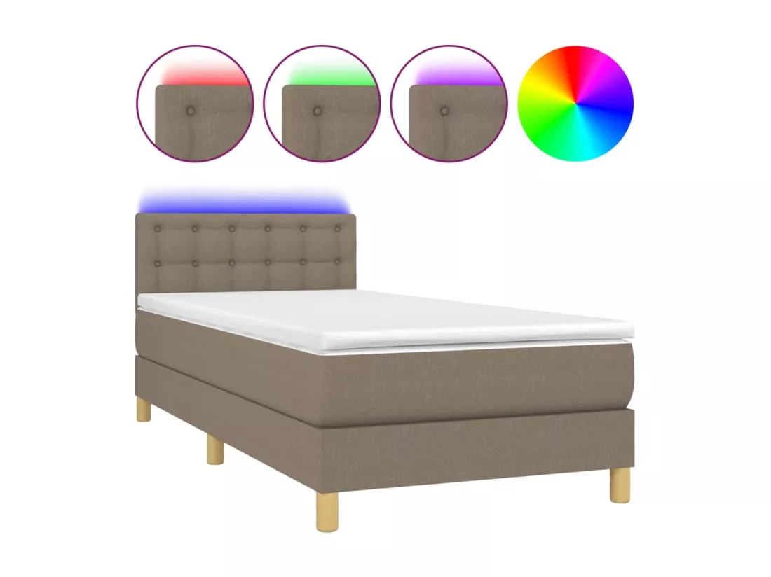 Sommier tapissier avec matelas et LED Taupe 90x190 cm Tissu