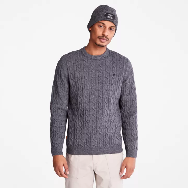 Pull à col rond en maille torsadée Phillips Brook pour homme en gris