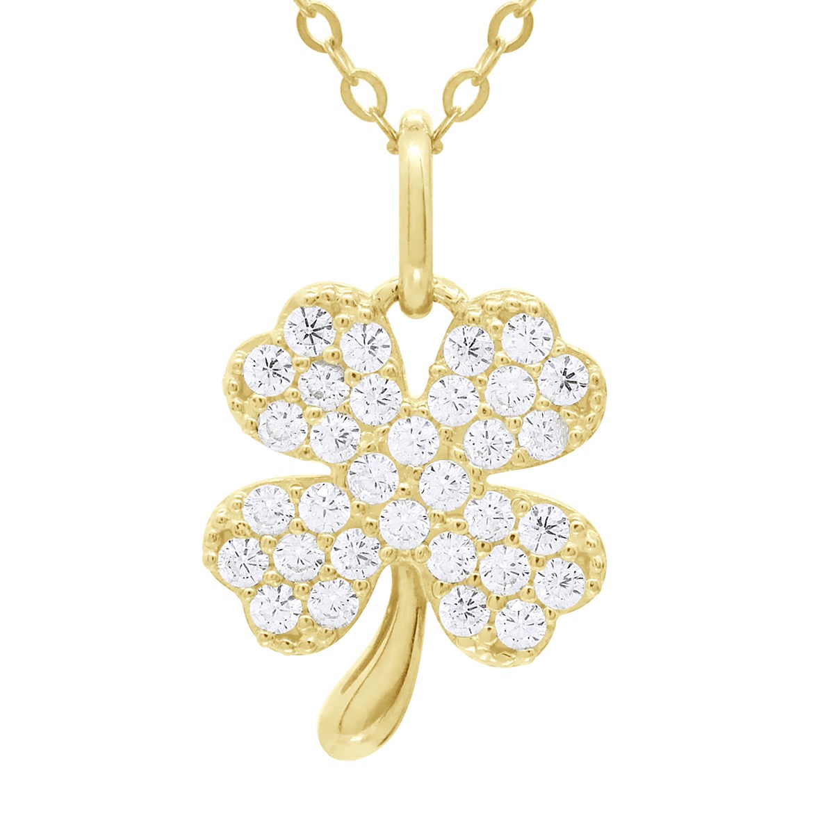 Collier - Ornées d'un Pendentif Trèfle à Quatre Feuilles serti d' Oxydes de Zirconium - Or Jaune