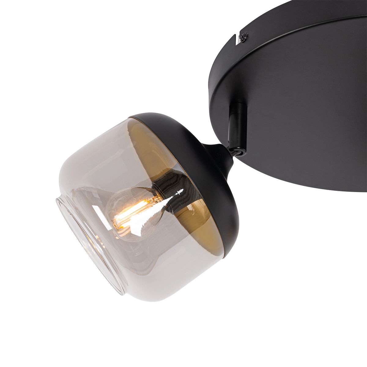 Design spot zwart met goud en smoke glas 3-lichts rond - Kyan
