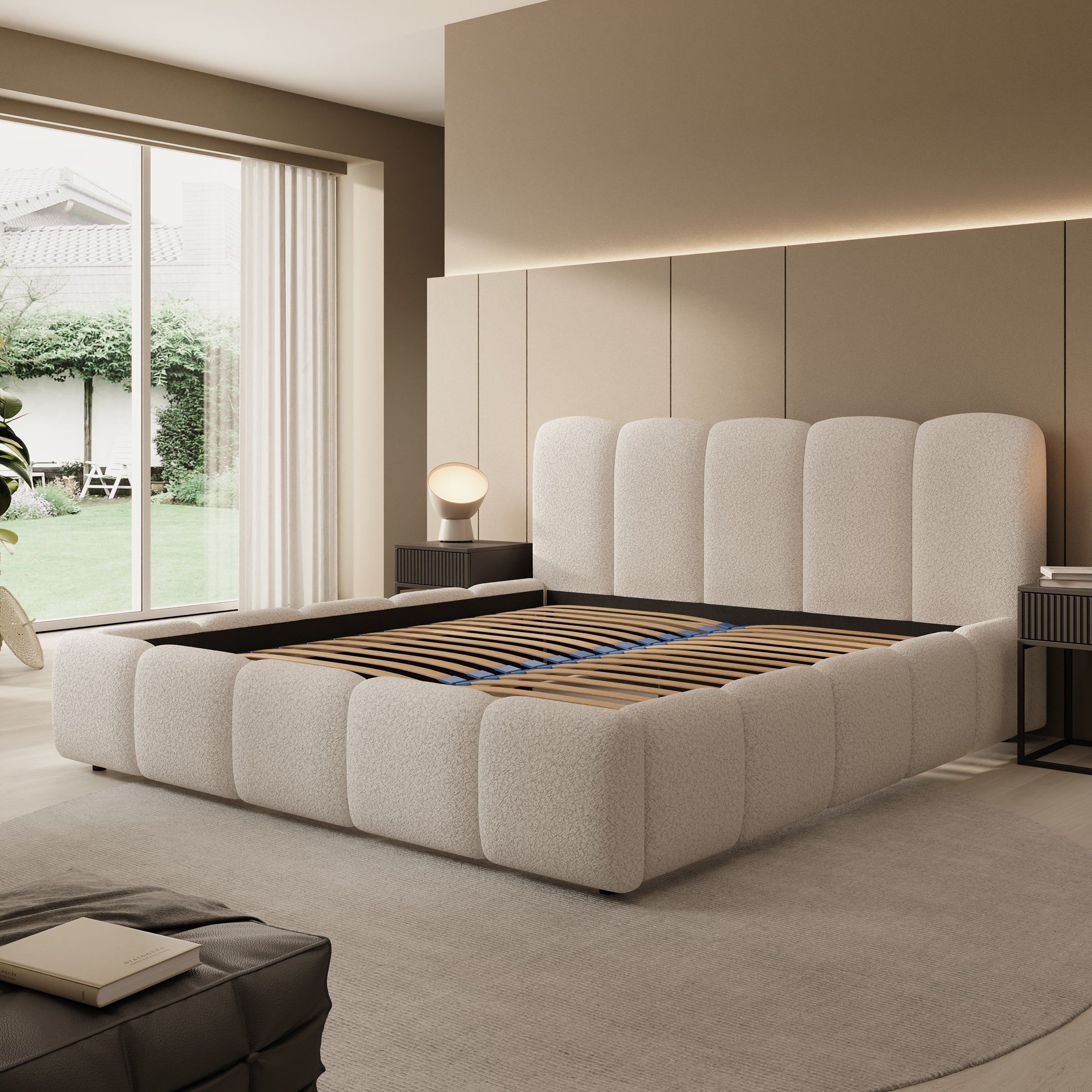 Nolena - Tweepersoonsbed - Beige teddystof - 180x200 cm