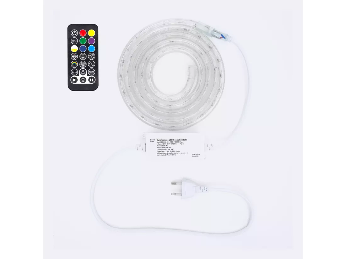 Gaine LED Ronde 220V AC 36 LED/m RGB IP65 Coupe tous les 100 cm sur Mesure RGB 5 m