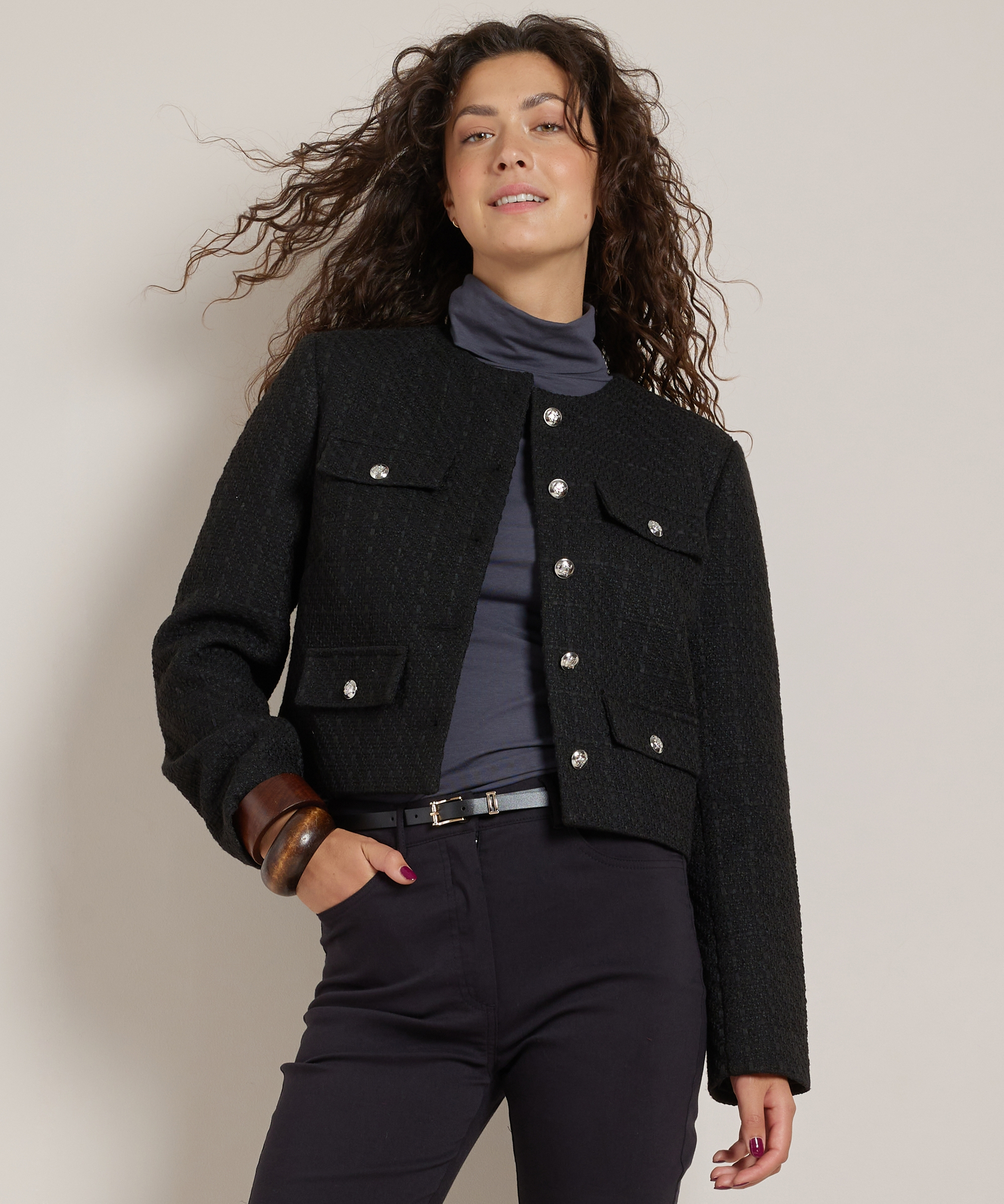 tweed blazer kort met knopen