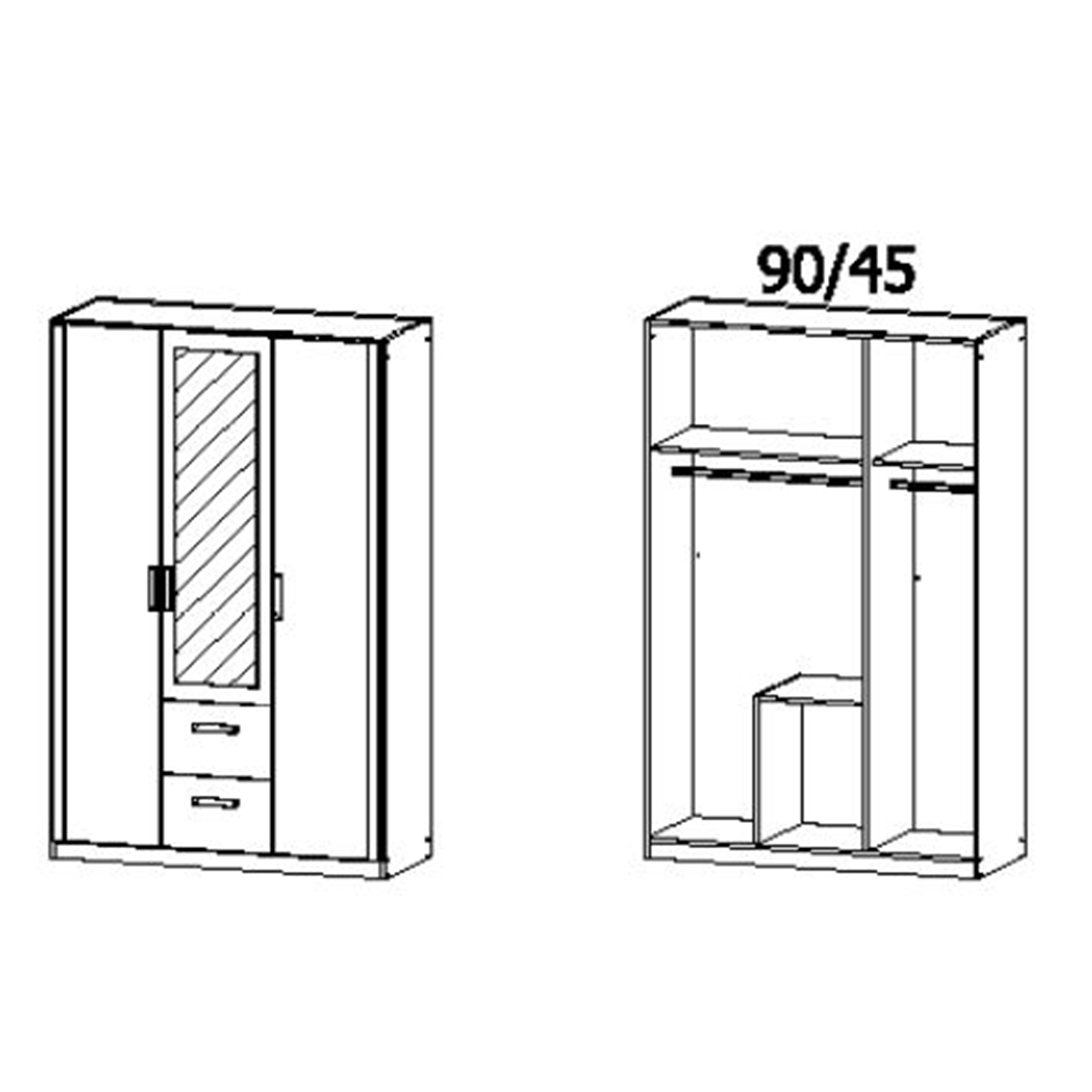 Kombi-Drehtürenschrank - Sonoma Eiche - 3-türig - 136 cm breit