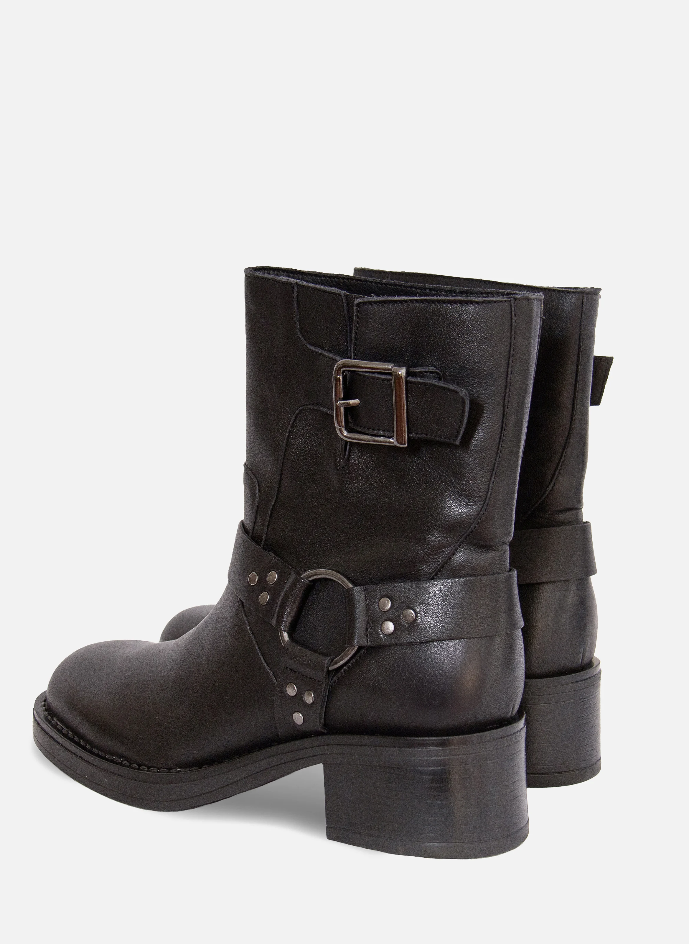 Bottines biker cuir | Noir