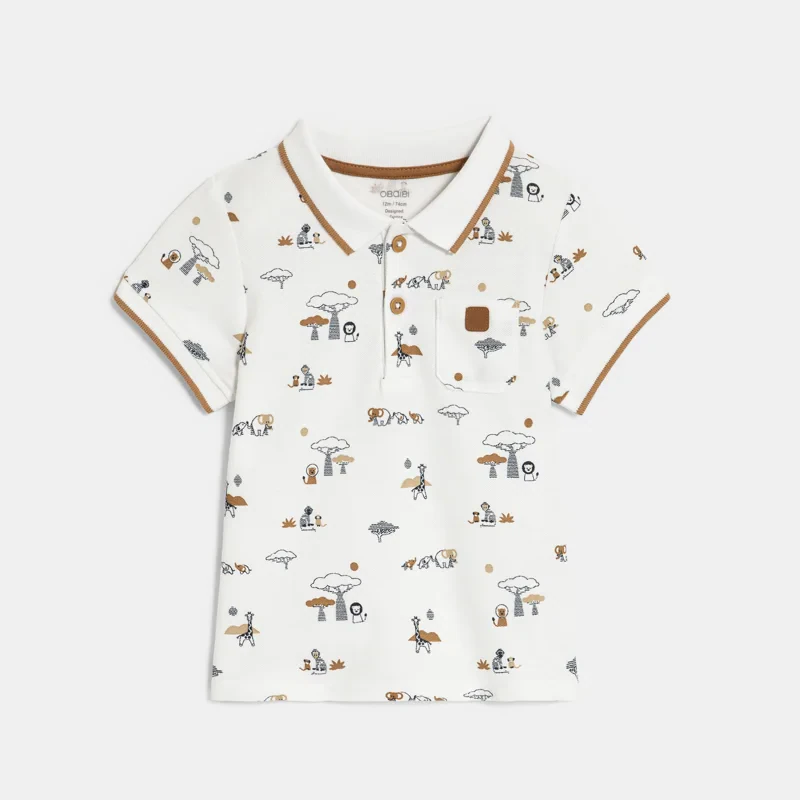 Polo maille piquée animaux blanc bébé garçon Blanc