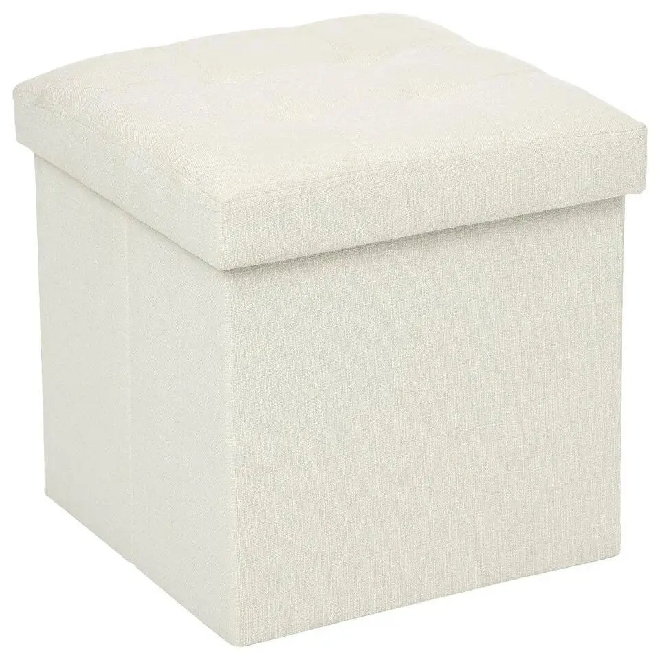 Atmosphera Poef/hocker - opbergbox - beige - PU/MDF - 38 x 38 cm