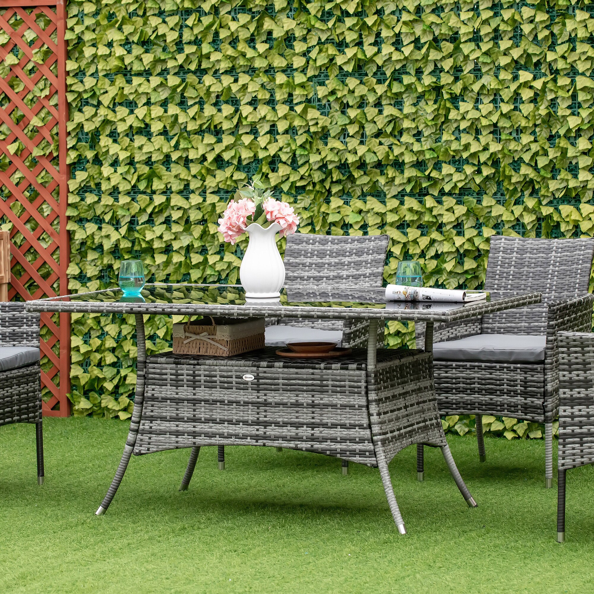 Outsunny Gartentisch mit zusätzlichem Mittelfach bunt 150L x 85B x 74H cm