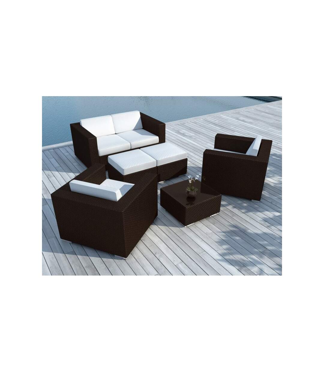 Paris Prix - Salon De Jardin En Résine Tressée portofino Blanc & Marron