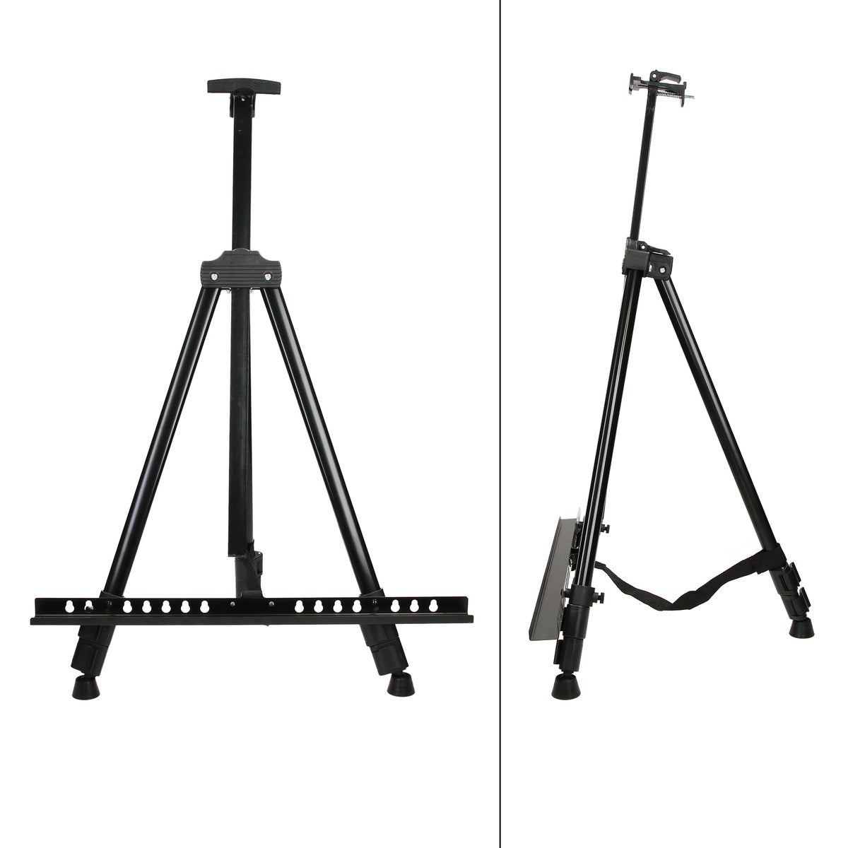 ECD Germany Metalen opvouwbare ezel met plank en houder voor verf en penselen, verstelbare hoogte 50-156 cm, lichtgewicht en stevig, studio-ezel met draagtas, veld-ezel, tafel-ezel voor canvas