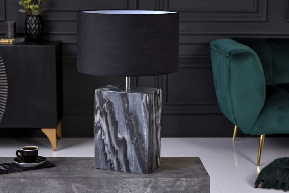 Design Tischlampe NOBLE 55cm schwarz Marmorfuß Stoffschirm