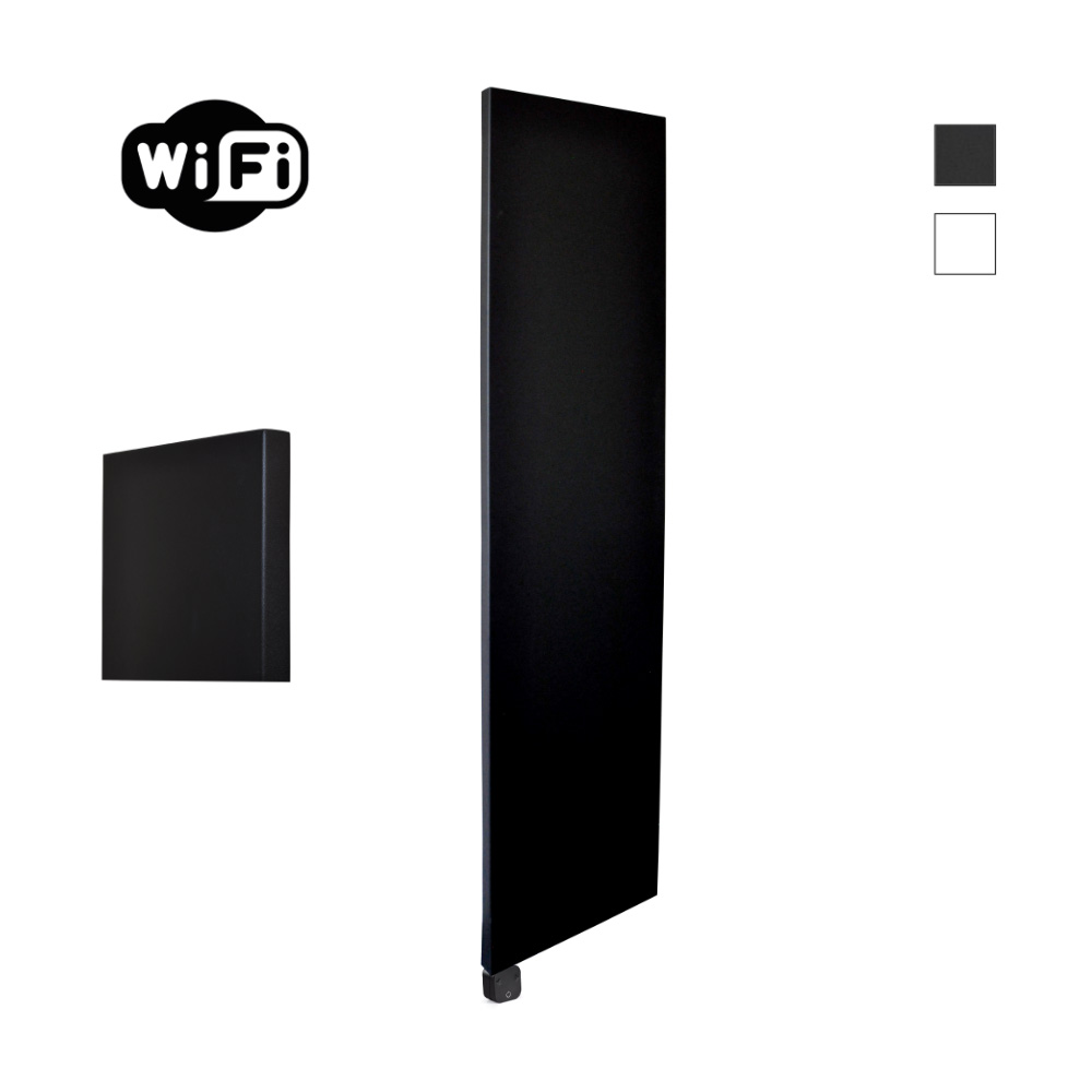Sanicare Carini Denso elektrische Wifi radiator 180x40cm mat zwart met thermostaat zwart linksonder