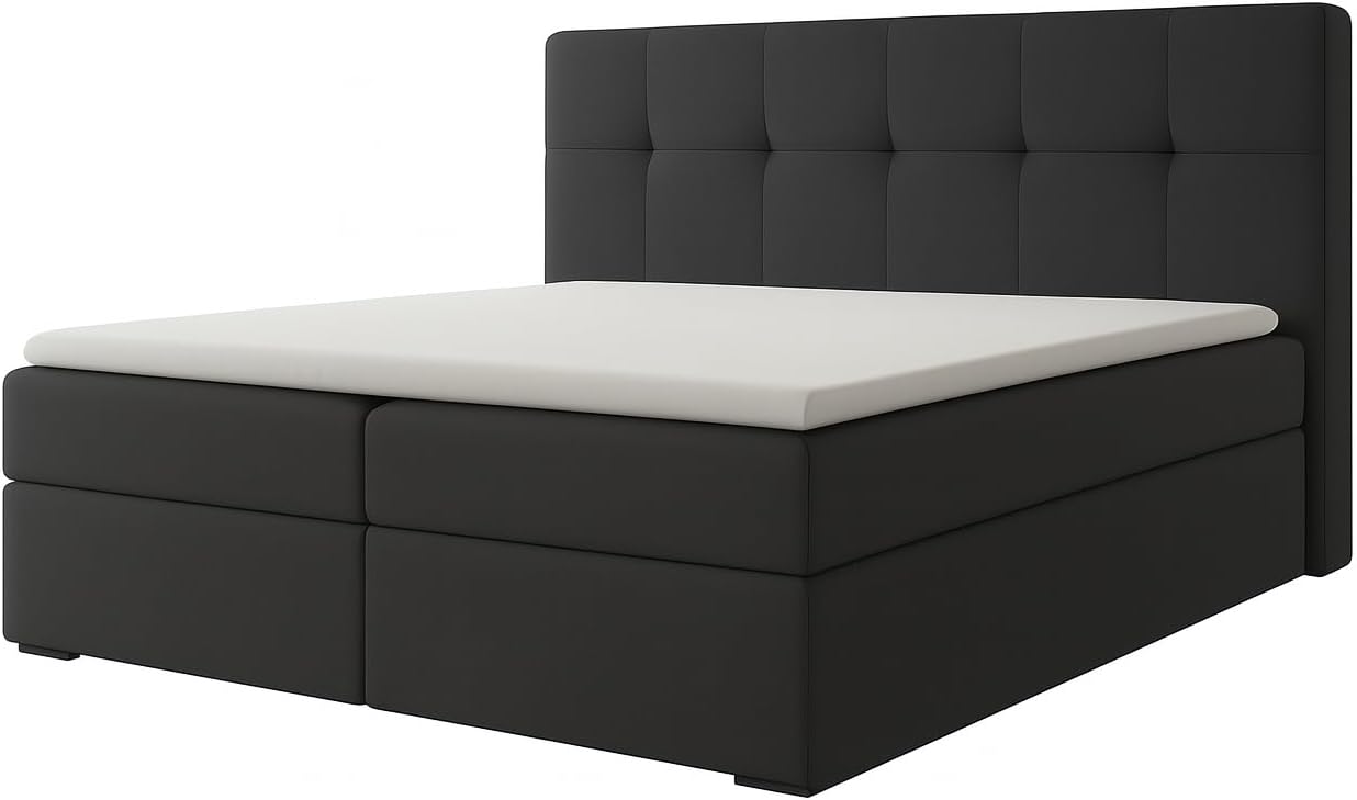A&J MöbelLand Boxspringbett 180x200 mit Bettkasten und Lattenrost – REF, Bett mit Matratze H4 und Stauraum in Dunkelgrau