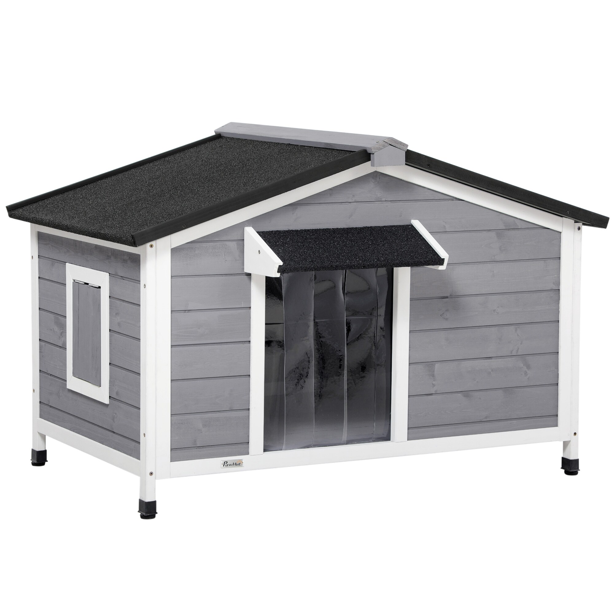 PawHut Hundehütte mit zu öffnendem Asphaltdach grau, weiß 109L x 79B x 72H cm