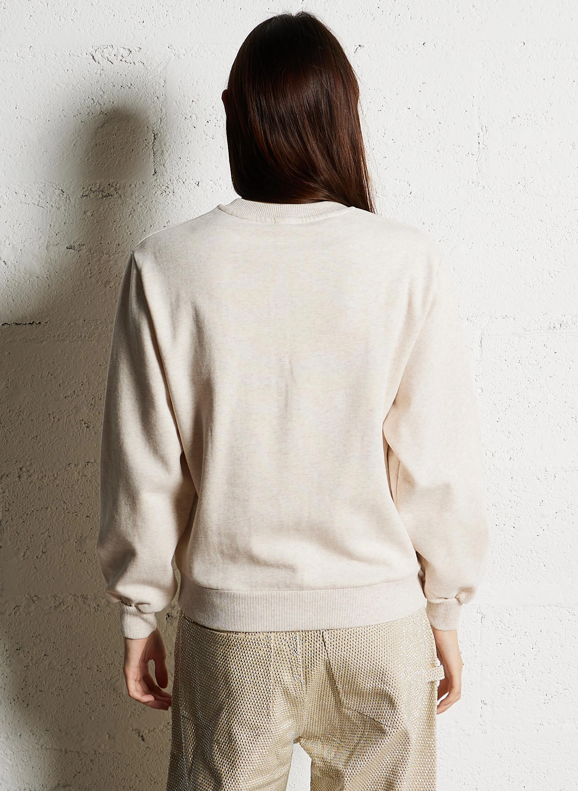 PETRA - Sweat col rond à broderie fleurie encoton bio | Beige