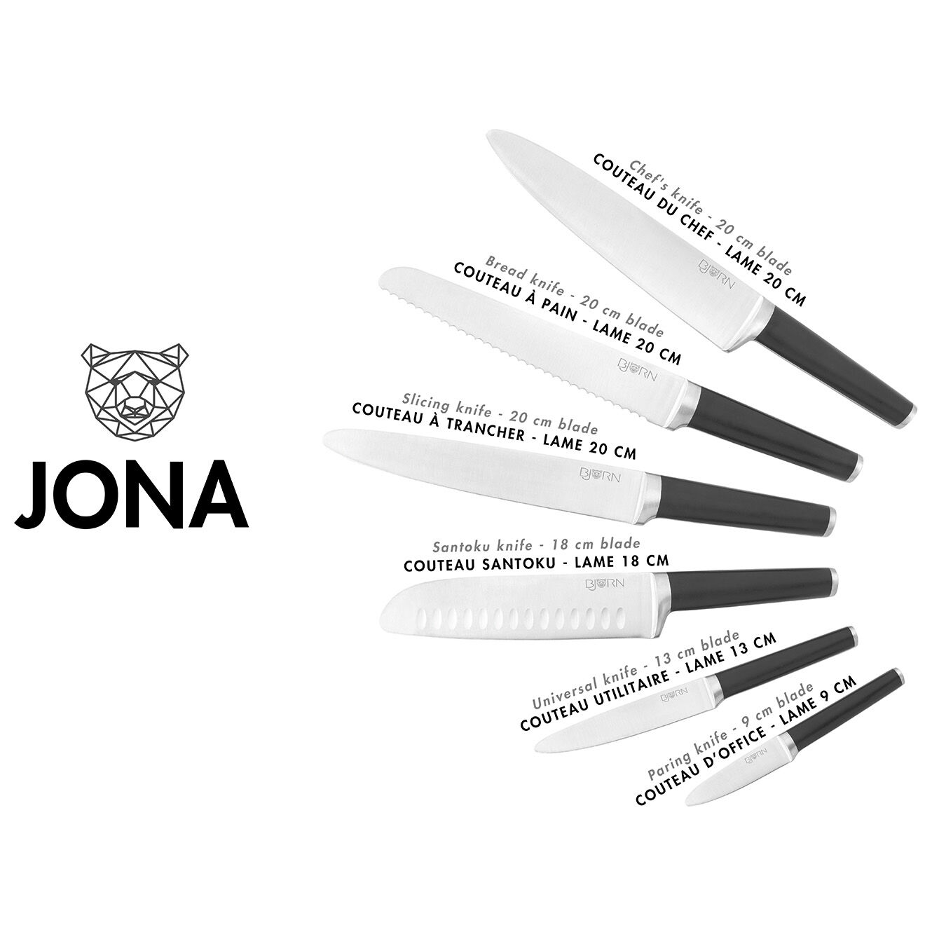 Bjorn 6 Couteaux de cuisine Jona inox mat