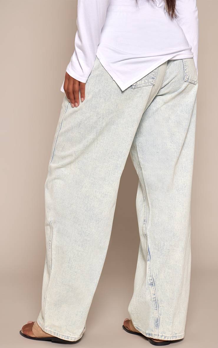Bleu Glacé Jean Large Décontracté Avec Détails De Coutures - Grande Taille