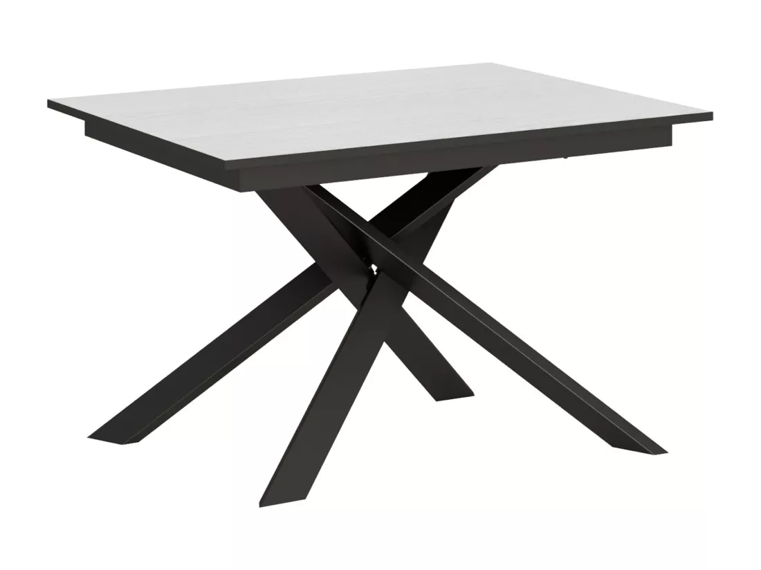 Table extensible 90x120/180 cm Ganty Frêne Blanc bande de chante Anthracite cadre Anthracite