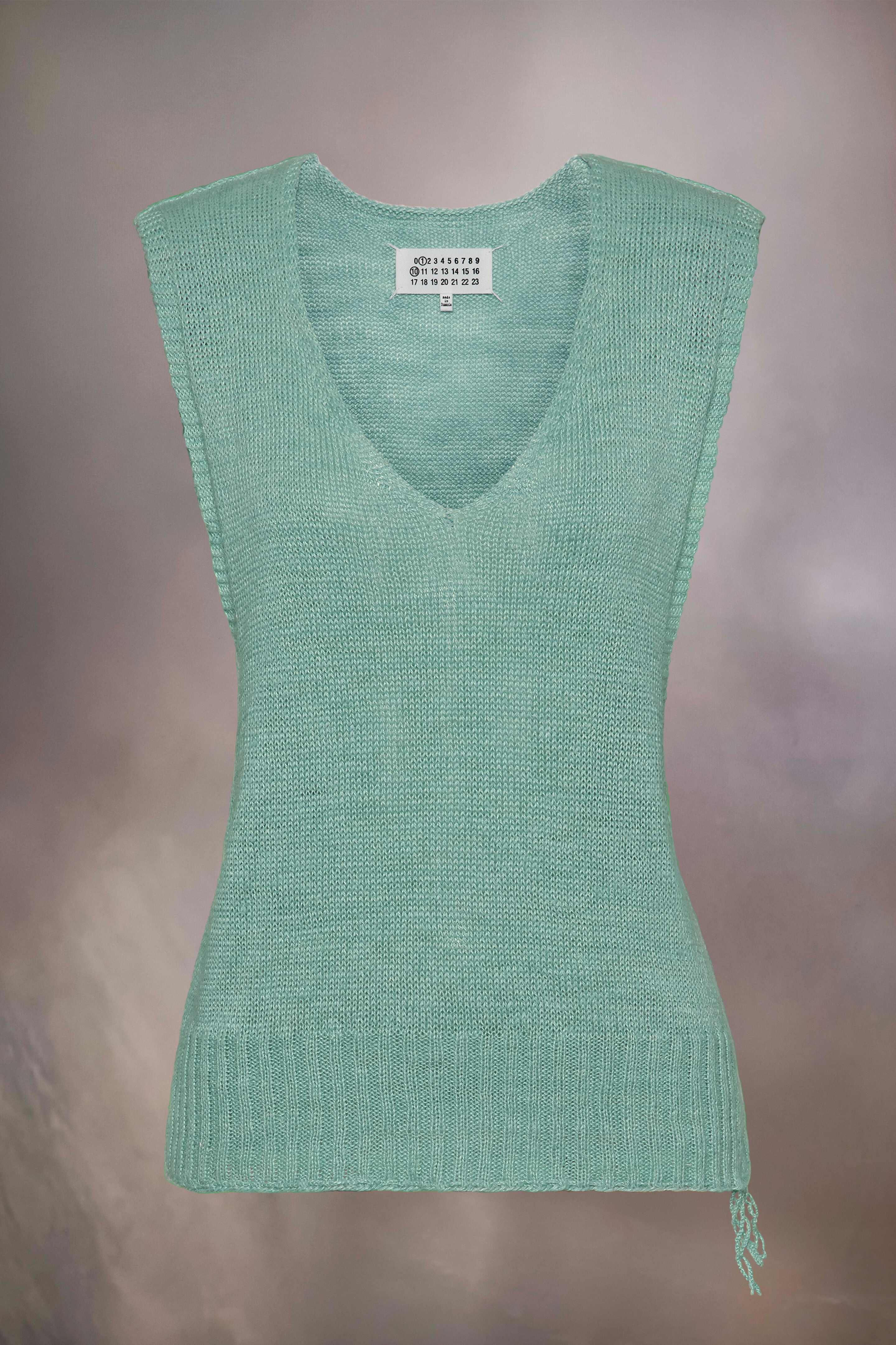 Light Blue Hemp-knitted V-neck Vest
