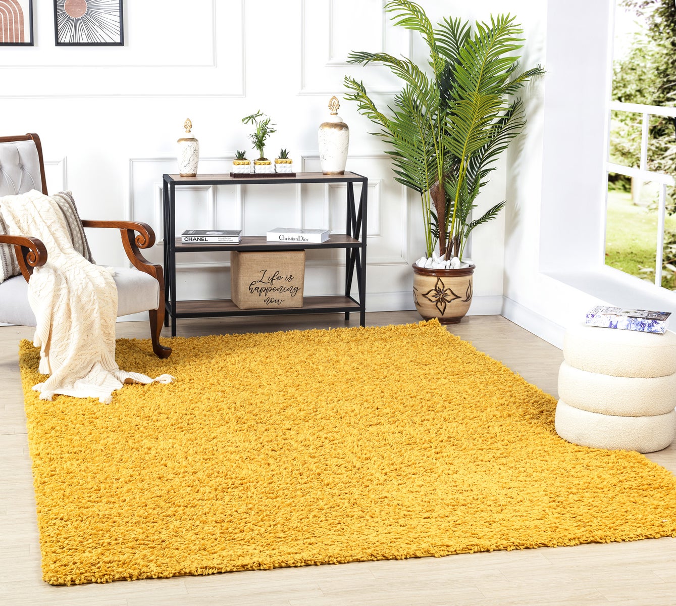 Modern hoogpolig shaggy vloerkleed, geel, 120x170 cm, LILLY