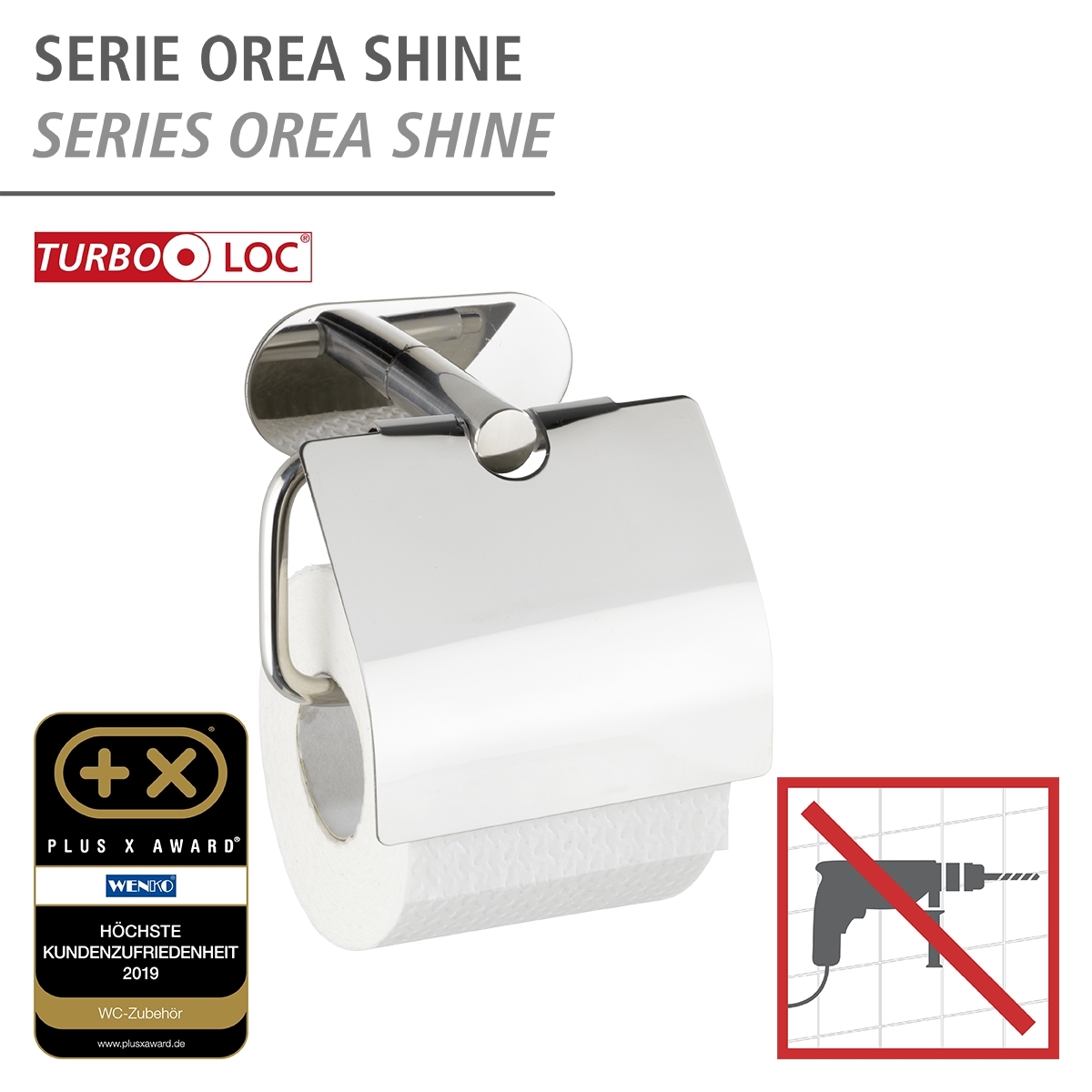 Wenko Orea turbo-loc toiletrolhouder met deksel RVS glans
