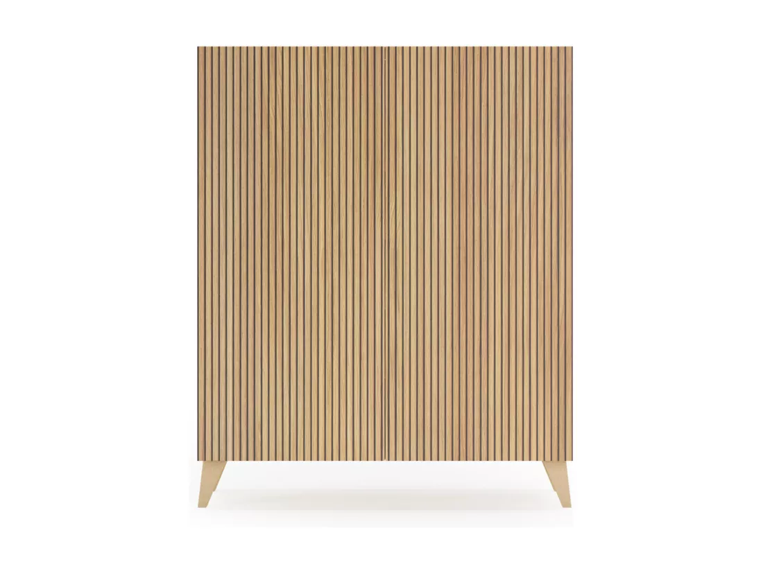 Meuble à chaussures/rangement - H109cm x L90cm x P27cm chêne doré portes impression lattes - Narvik