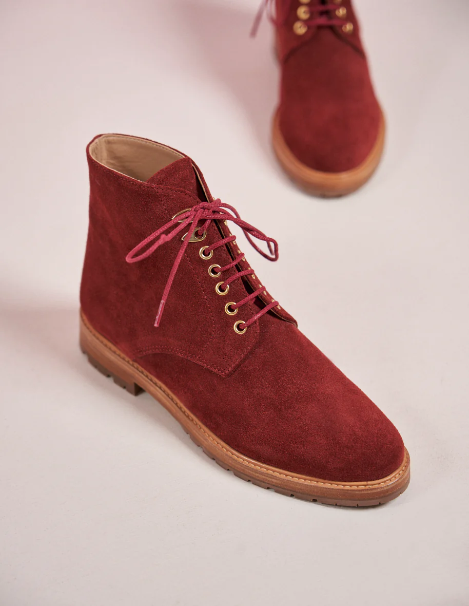 Bottines à lacets Laurène - Suède brique