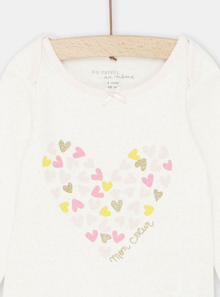 Body écru et rose pâle à motifs coeurs bébé fille