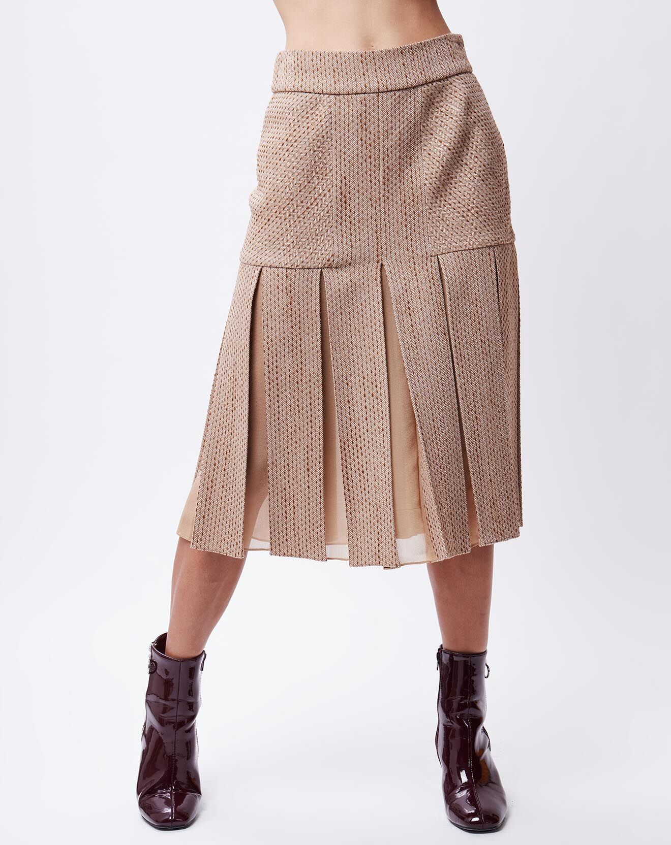 John Galliano Jupe en Laine & Soie Amie marron/beige