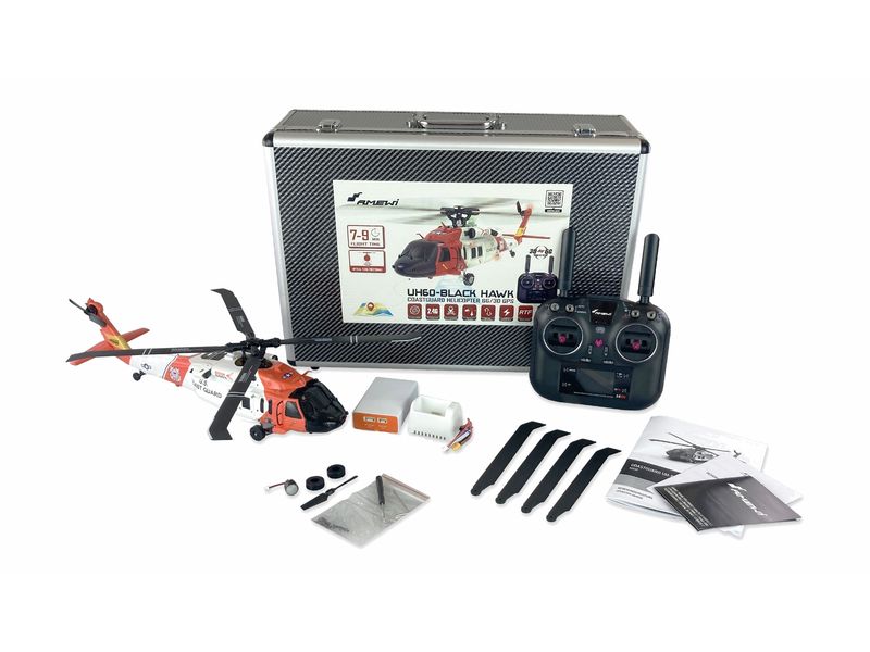 Amewi Helikopter UH60 Black Hawk Coastguard 6-Kanal, RTF Pitchgesteuerter Sikorsky UH60 Transporthubschrauber