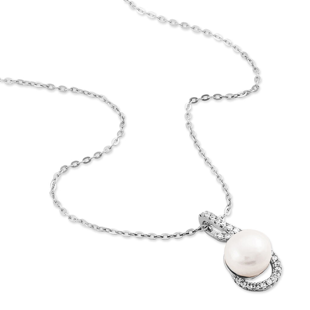 Collier Cyrana Argent Blanc Perle De Culture Et Oxyde De Zirconium