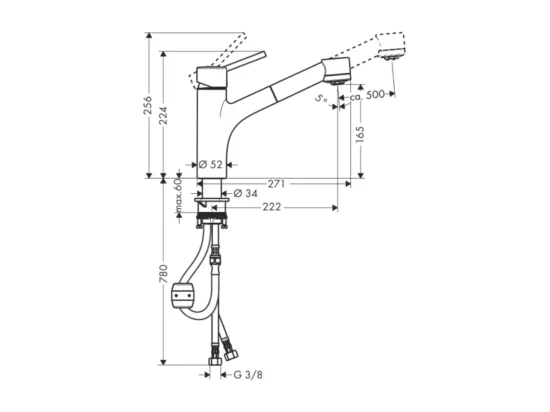Robinet de cuisine avec douchette HANSGROHE Talis M52 170 2 jets chromé